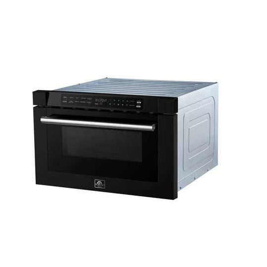Forno Espresso 24" Built-In Microwave Drawer in Black with Silver Handles, FMWDR3000-24BLK - ShopHubDepot