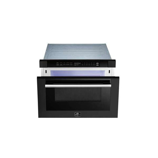 Forno Espresso 24" Built-In Microwave Drawer in Black with Silver Handles, FMWDR3000-24BLK - ShopHubDepot
