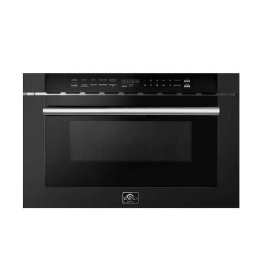 Forno Espresso 24" Built-In Microwave Drawer in Black with Silver Handles, FMWDR3000-24BLK - ShopHubDepot