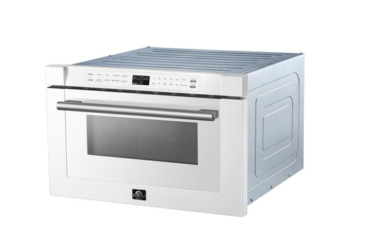 Forno Espresso Capoliveri 24-Inch Microwave Drawer in White with Stainless Steel Handle (FMWDR3000-24WHT) - ShopHubDepot