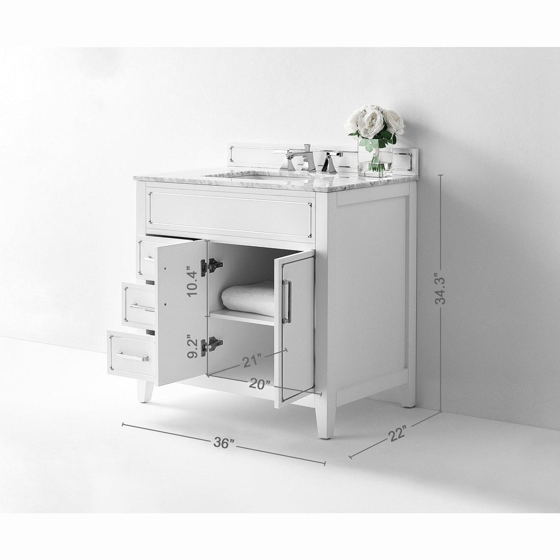 Ancerre Aspen Bathroom Vanity with Sink and Carrara White Marble Top Cabinet Set - VTS-ASPEN-36-W-CW - ShopHubDepot