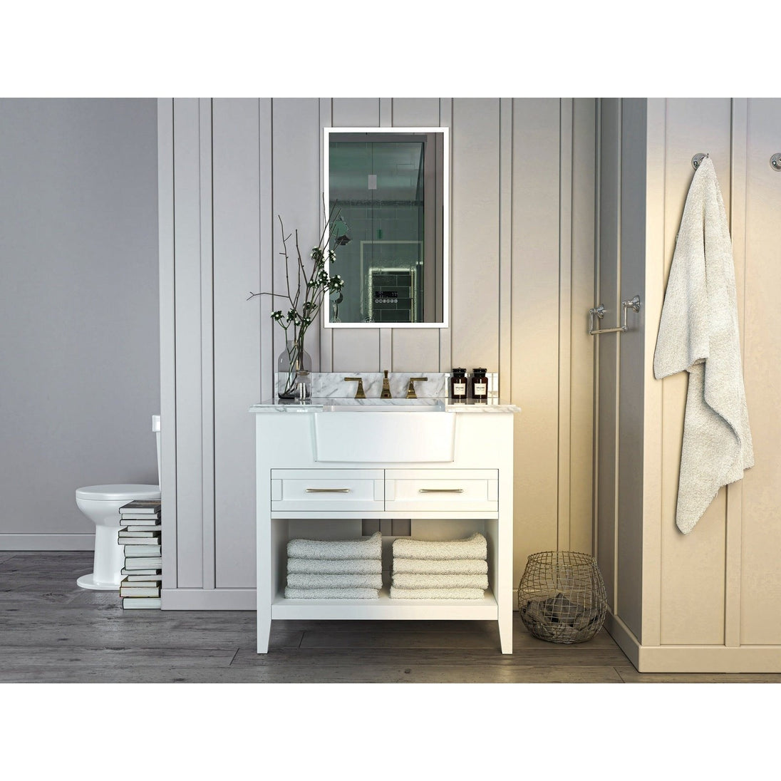 Ancerre Hayley Bathroom Vanity with Sink and Carrara White Marble Top Cabinet Set - VTS-HAYLEY-36-W-CW - ShopHubDepot