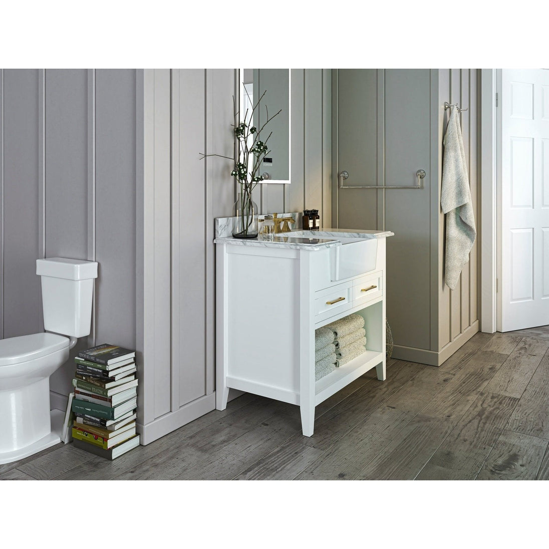 Ancerre Hayley Bathroom Vanity with Sink and Carrara White Marble Top Cabinet Set - VTS-HAYLEY-36-W-CW - ShopHubDepot