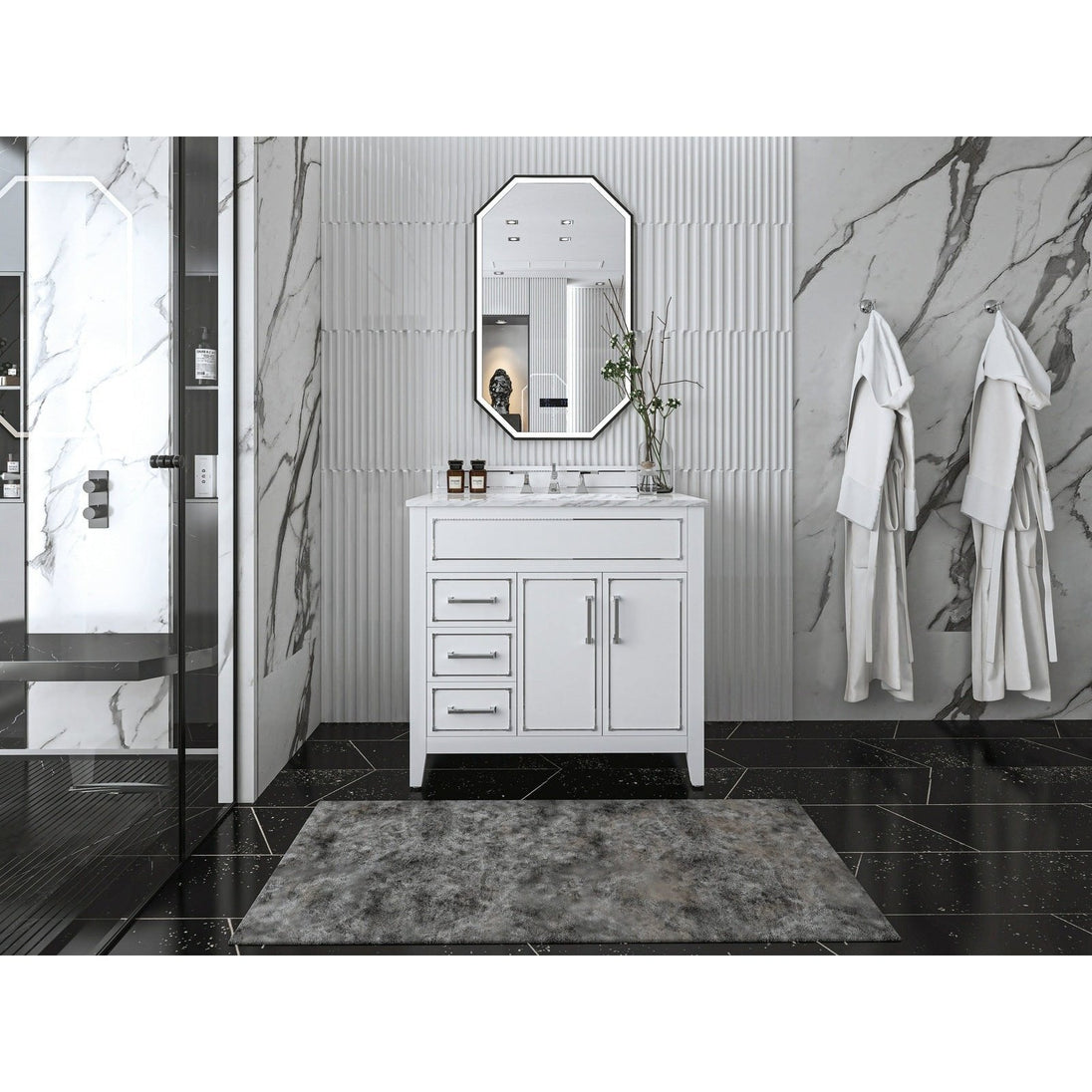 Ancerre Aspen Bathroom Vanity with Sink and Carrara White Marble Top Cabinet Set - VTS-ASPEN-36-W-CW - ShopHubDepot