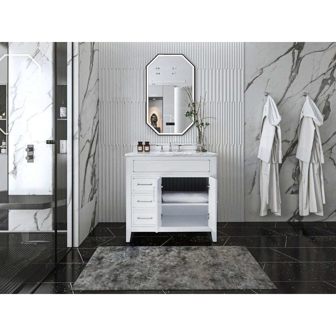 Ancerre Aspen Bathroom Vanity with Sink and Carrara White Marble Top Cabinet Set - VTS-ASPEN-36-W-CW - ShopHubDepot