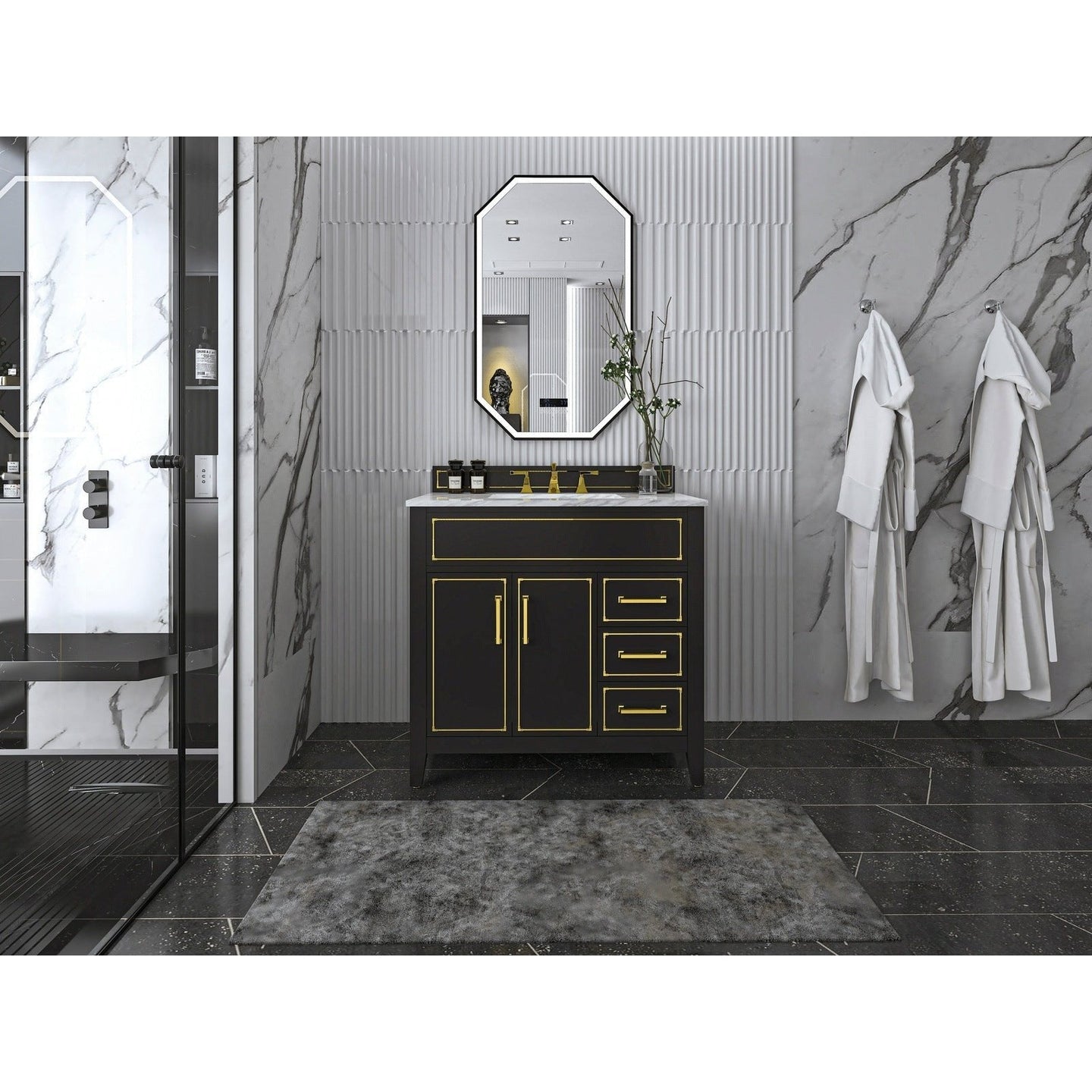 Ancerre Aspen Bathroom Vanity with Sink and Carrara White Marble Top Cabinet Set - VTS-ASPEN-36-W-CW - ShopHubDepot