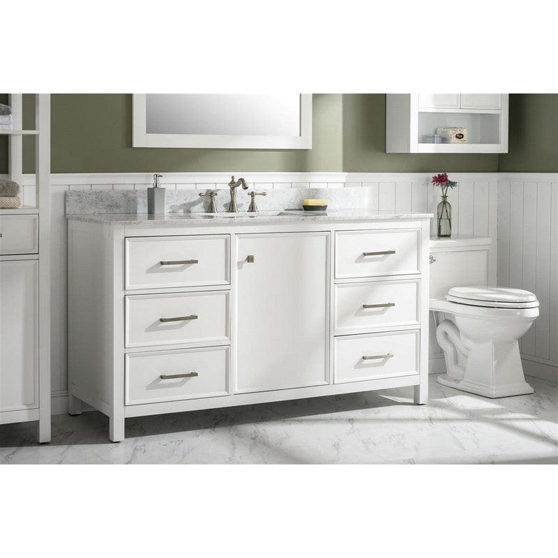 Legion Furniture WLF2160S-W 60 Inch White Finish Single Sink Vanity Cabinet with Carrara White Top - ShopHubDepot