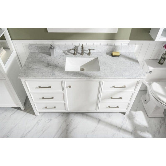 Legion Furniture WLF2160S-W 60 Inch White Finish Single Sink Vanity Cabinet with Carrara White Top - ShopHubDepot