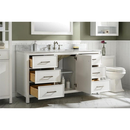 Legion Furniture WLF2160S-W 60 Inch White Finish Single Sink Vanity Cabinet with Carrara White Top - ShopHubDepot