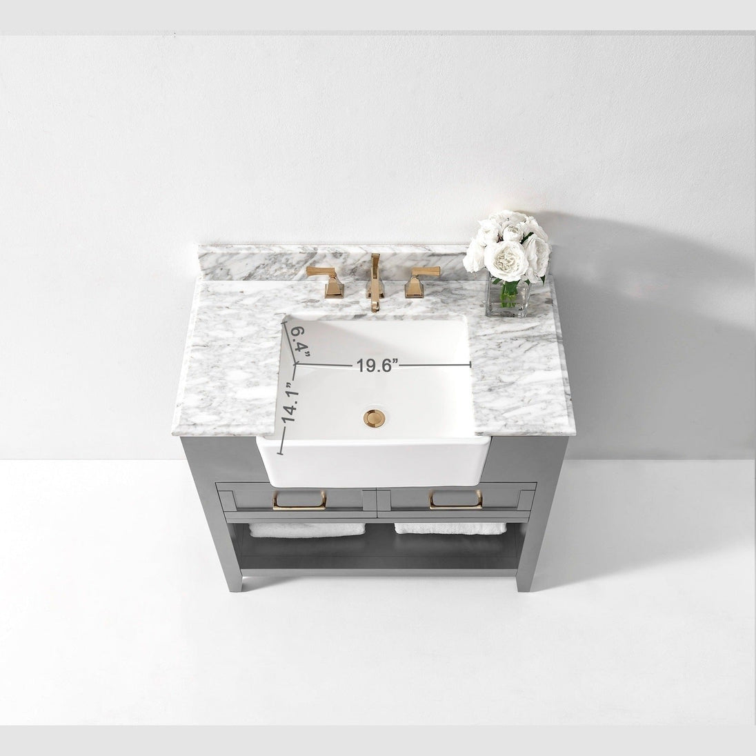 Ancerre Hayley Bathroom Vanity with Sink and Carrara White Marble Top Cabinet Set - VTS-HAYLEY-36-W-CW - ShopHubDepot