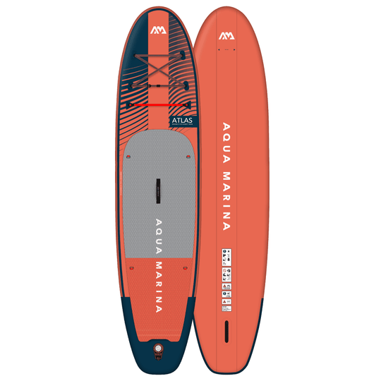 Aqua Marina 12’0″ Atlas (Sky Glider) - Advanced All-around iSUP, 3.66m/15cm, with carbon/fiberglass hybrid PASTEL paddle and coil leash - ShopHubDepot