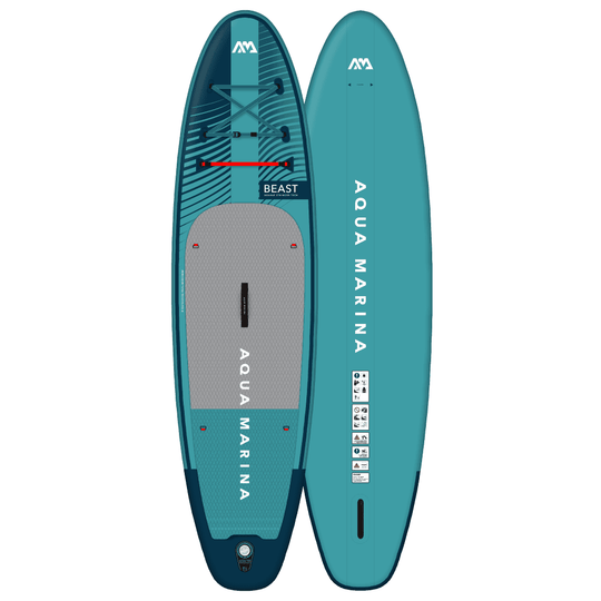 Aqua Marina 10’6″ Beast (Aqua Splash) - Advanced All-around iSUP, 3.2m/15cm, with carbon/fiberglass hybrid PASTEL paddle and coil leash - ShopHubDepot