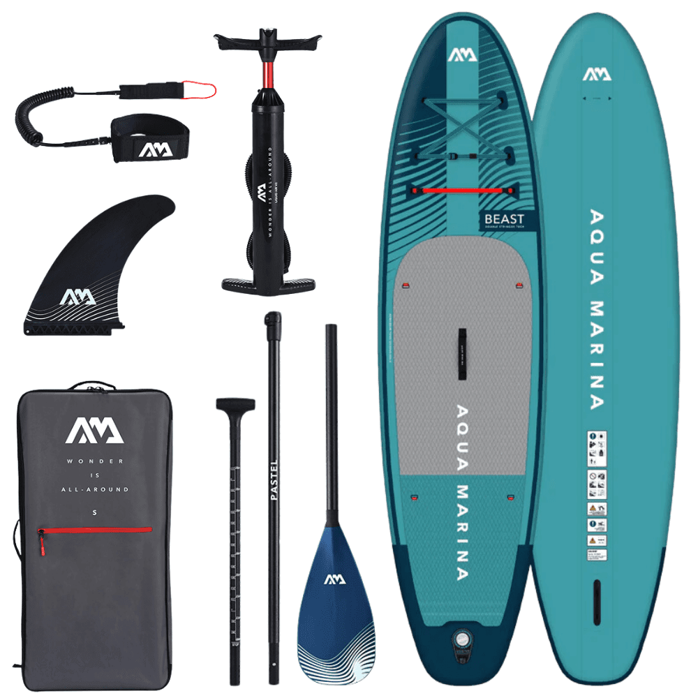 Aqua Marina 10’6″ Beast (Aqua Splash) - Advanced All-around iSUP, 3.2m/15cm, with carbon/fiberglass hybrid PASTEL paddle and coil leash - ShopHubDepot