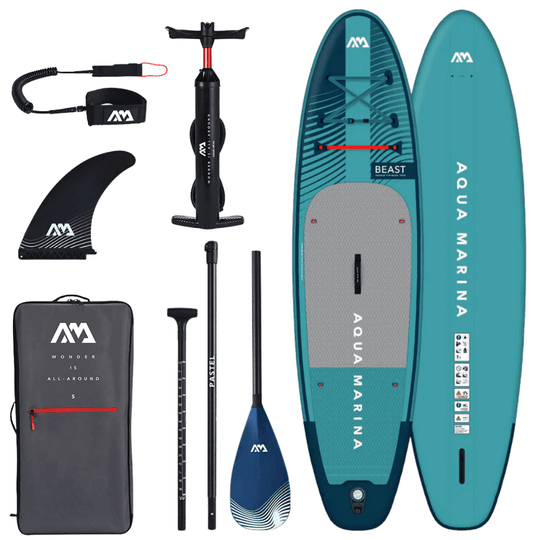 Aqua Marina 10’6″ Beast (Aqua Splash) - Advanced All-around iSUP, 3.2m/15cm, with carbon/fiberglass hybrid PASTEL paddle and coil leash - ShopHubDepot