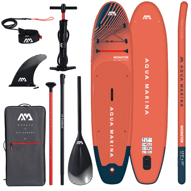 Aqua Marina 12’0″ Monster (Sky Glider) - All-around iSUP, 3.66m/15cm, with aluminum SPORTS III paddle and safety leash - ShopHubDepot