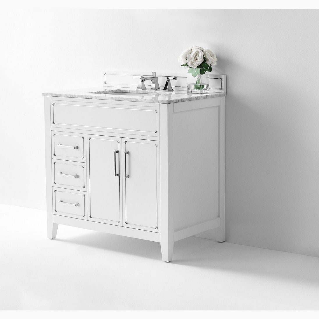 Ancerre Aspen Bathroom Vanity with Sink and Carrara White Marble Top Cabinet Set - VTS-ASPEN-36-W-CW - ShopHubDepot