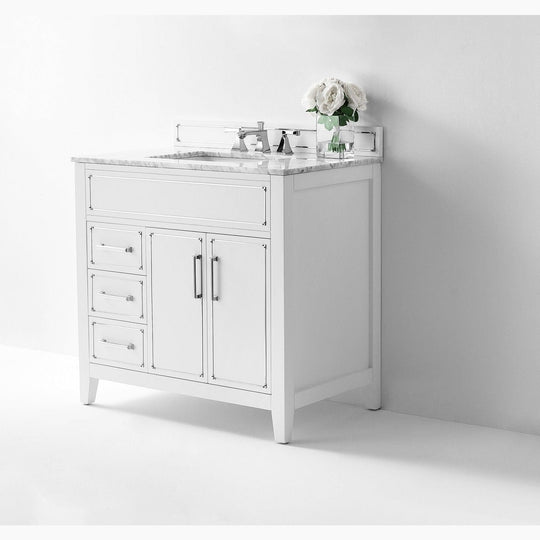 Ancerre Aspen Bathroom Vanity with Sink and Carrara White Marble Top Cabinet Set - VTS-ASPEN-36-W-CW - ShopHubDepot