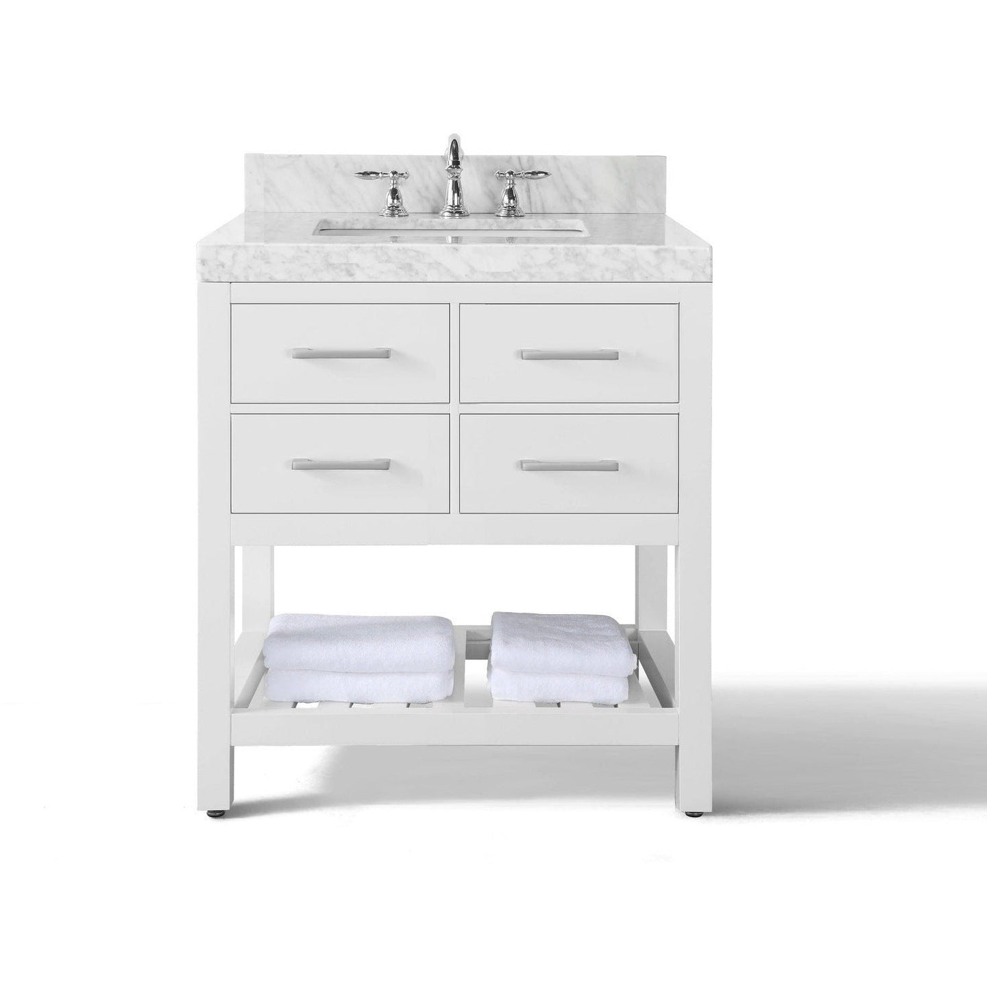 Ancerre Elizabeth Bathroom Vanity with Sink and Carrara White Marble Top Cabinet Set - VTS-ELIZABETH-36-W-CW - ShopHubDepot