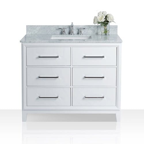 Ancerre Ellie Bathroom Vanity with Sink and Carrara White Marble Top Cabinet Set - VTS-ELLIE-42-W-CW - ShopHubDepot