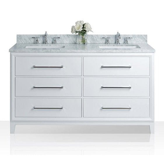 Ancerre Ellie Bathroom Vanity with Sink and Carrara White Marble Top Cabinet Set - VTS-ELLIE-42-W-CW - ShopHubDepot