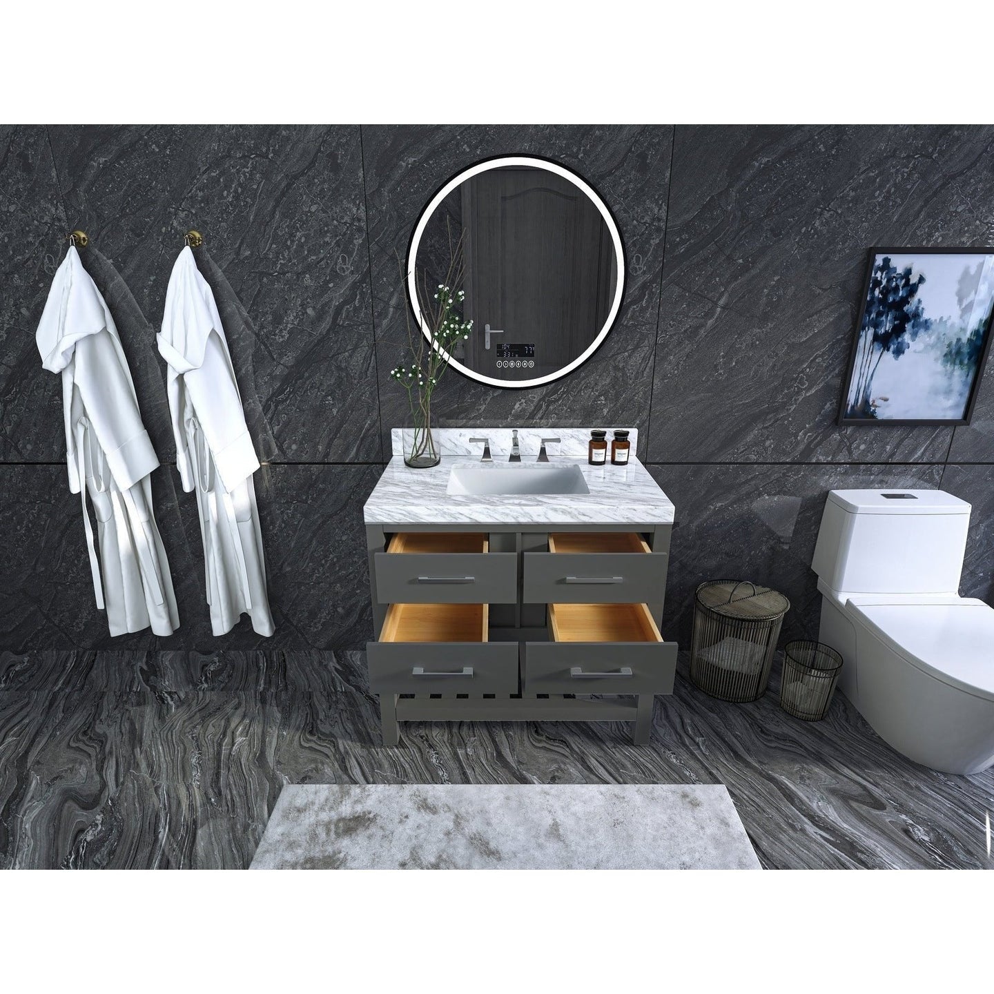 Ancerre Elizabeth Bathroom Vanity with Sink and Carrara White Marble Top Cabinet Set - VTS-ELIZABETH-36-W-CW - ShopHubDepot