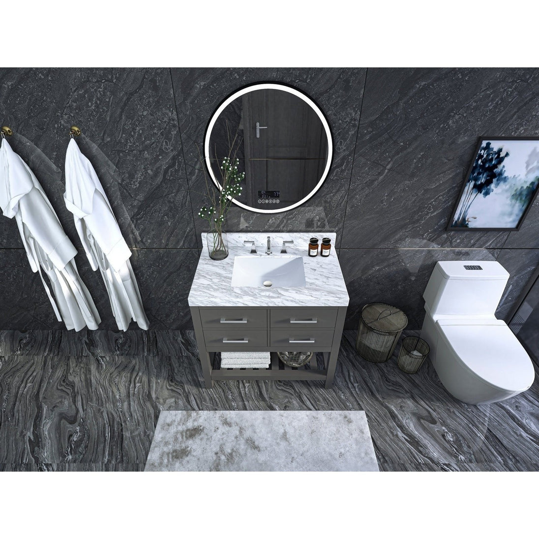 Ancerre Elizabeth Bathroom Vanity with Sink and Carrara White Marble Top Cabinet Set - VTS-ELIZABETH-36-W-CW - ShopHubDepot