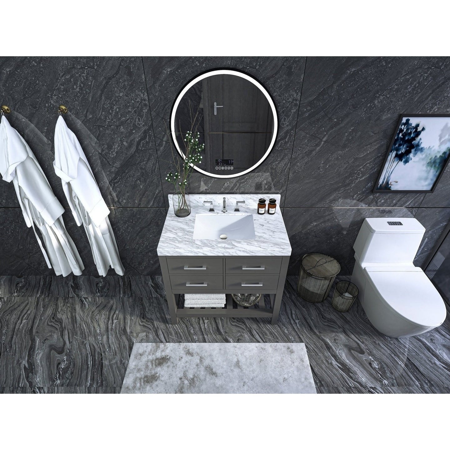 Ancerre Elizabeth Bathroom Vanity with Sink and Carrara White Marble Top Cabinet Set - VTS-ELIZABETH-36-W-CW - ShopHubDepot