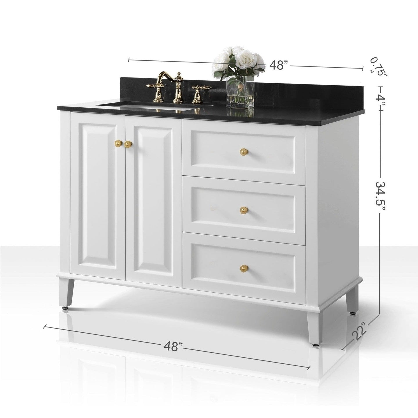 Ancerre Hannah Bathroom Vanity with Sink and Black Quartz Top Cabinet Set - VTSM-HANNAH-48-L-W-B - ShopHubDepot