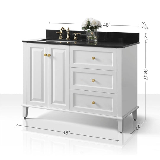 Ancerre Hannah Bathroom Vanity with Sink and Black Quartz Top Cabinet Set - VTSM-HANNAH-48-L-W-B - ShopHubDepot