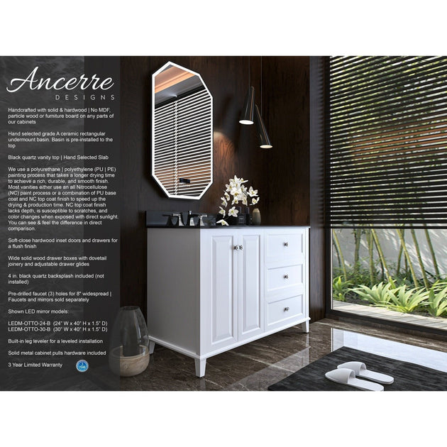 Ancerre Hannah Bathroom Vanity with Sink and Black Quartz Top Cabinet Set - VTSM-HANNAH-48-L-W-B - ShopHubDepot