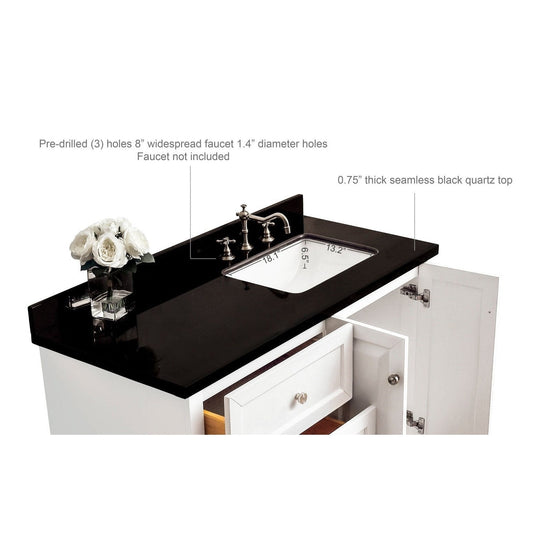 Ancerre Hannah Bathroom Vanity with Sink and Black Quartz Top Cabinet Set - VTSM-HANNAH-48-L-W-B - ShopHubDepot