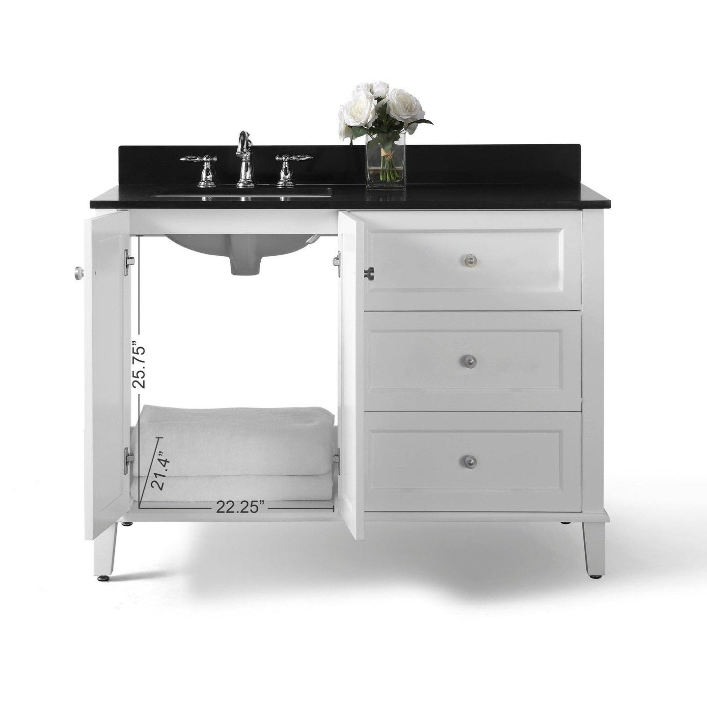 Ancerre Hannah Bathroom Vanity with Sink and Black Quartz Top Cabinet Set - VTSM-HANNAH-48-L-W-B - ShopHubDepot