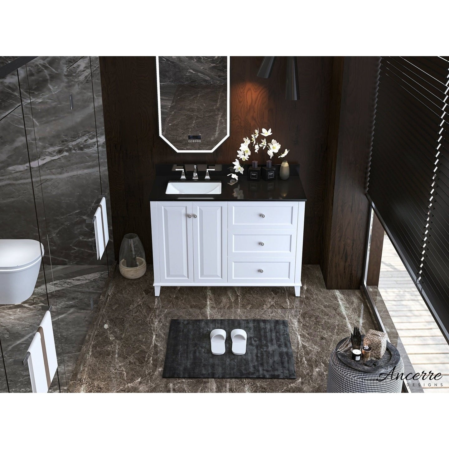 Ancerre Hannah Bathroom Vanity with Sink and Black Quartz Top Cabinet Set - VTSM-HANNAH-48-L-W-B - ShopHubDepot