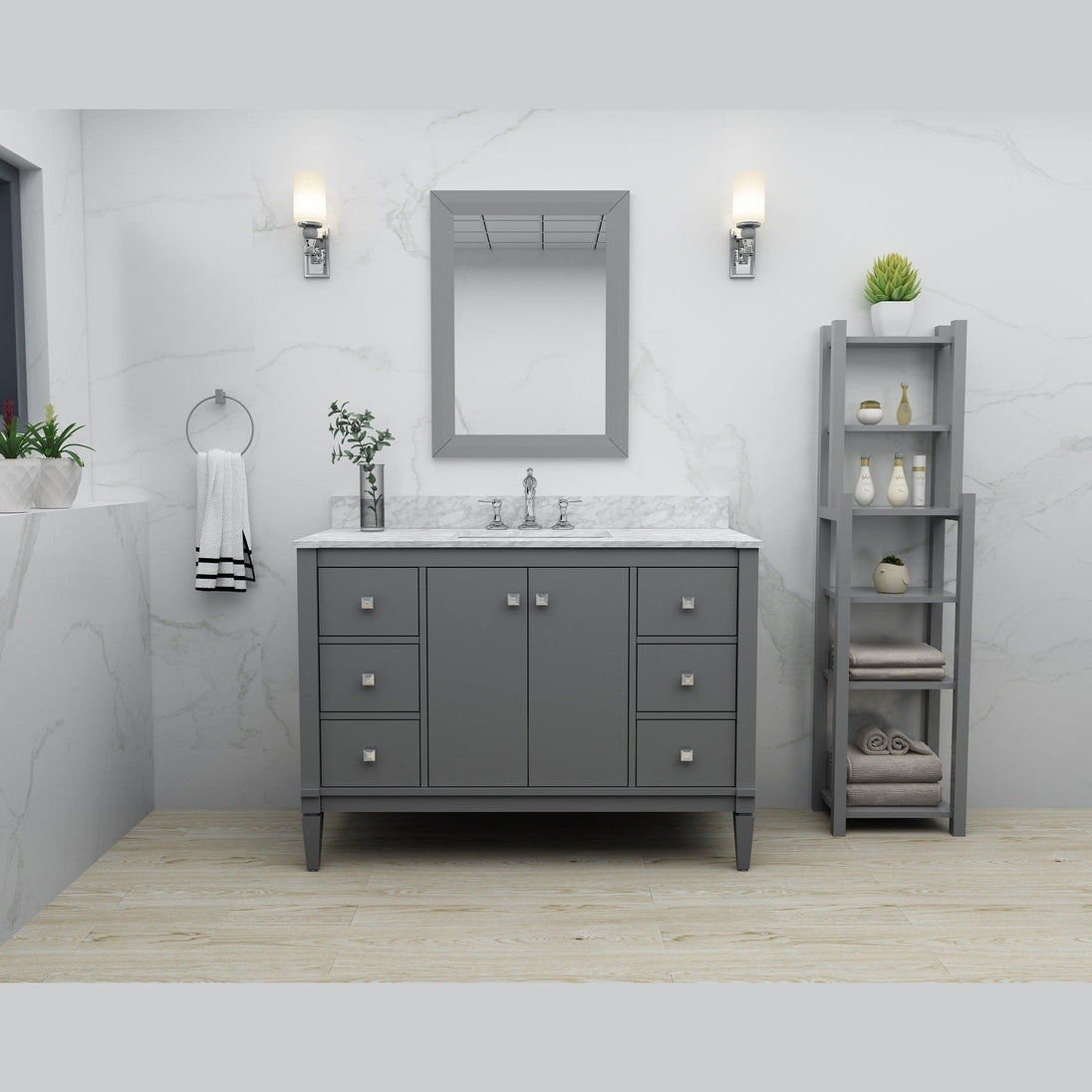 Ancerre Kayleigh Bathroom Vanity with Sink and Carrara White Marble Top Cabinet Set - VTS-KAYLEIGH-48-W-CW - ShopHubDepot