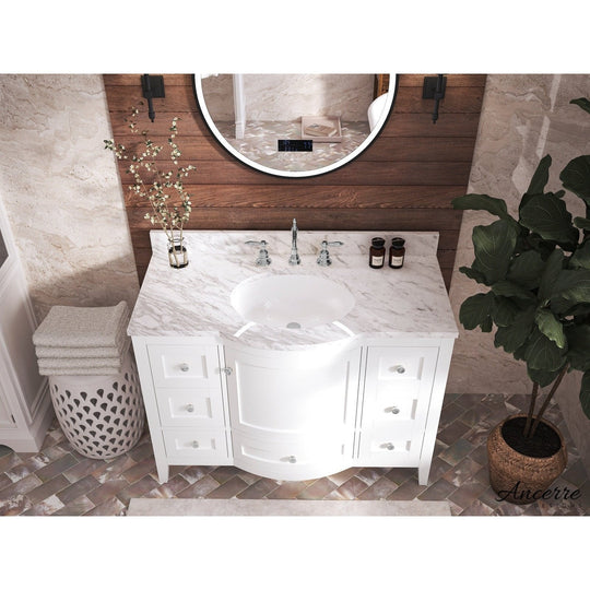 Ancerre Lauren Bathroom Vanity with Sink and Carrara White Marble Top Cabinet Set - VTS-LAUREN-48-W-CW - ShopHubDepot