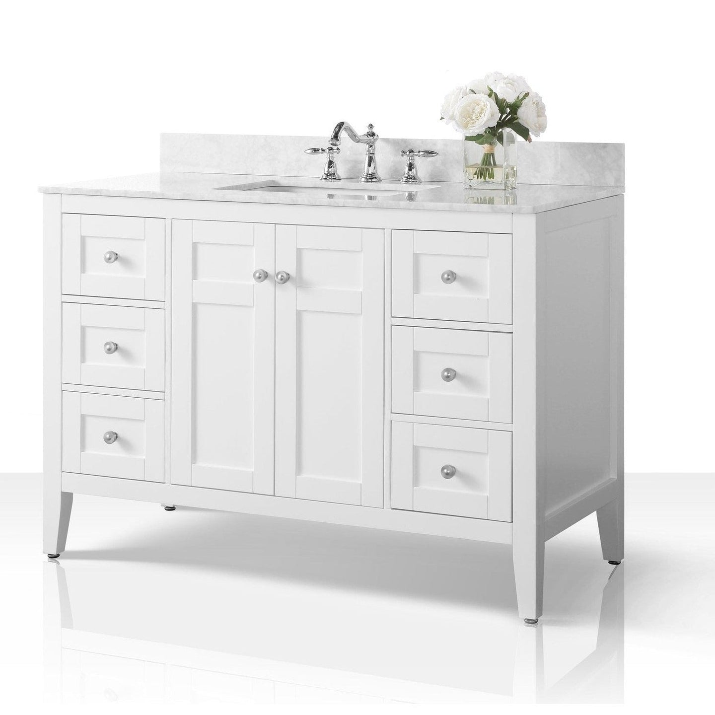 Ancerre Maili Bathroom Vanity with Sink and Carrara White Marble Top Cabinet Set - VTS-MAILI-48-W-CW - ShopHubDepot