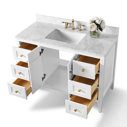 Ancerre Maili Bathroom Vanity with Sink and Carrara White Marble Top Cabinet Set - VTS-MAILI-48-W-CW - ShopHubDepot