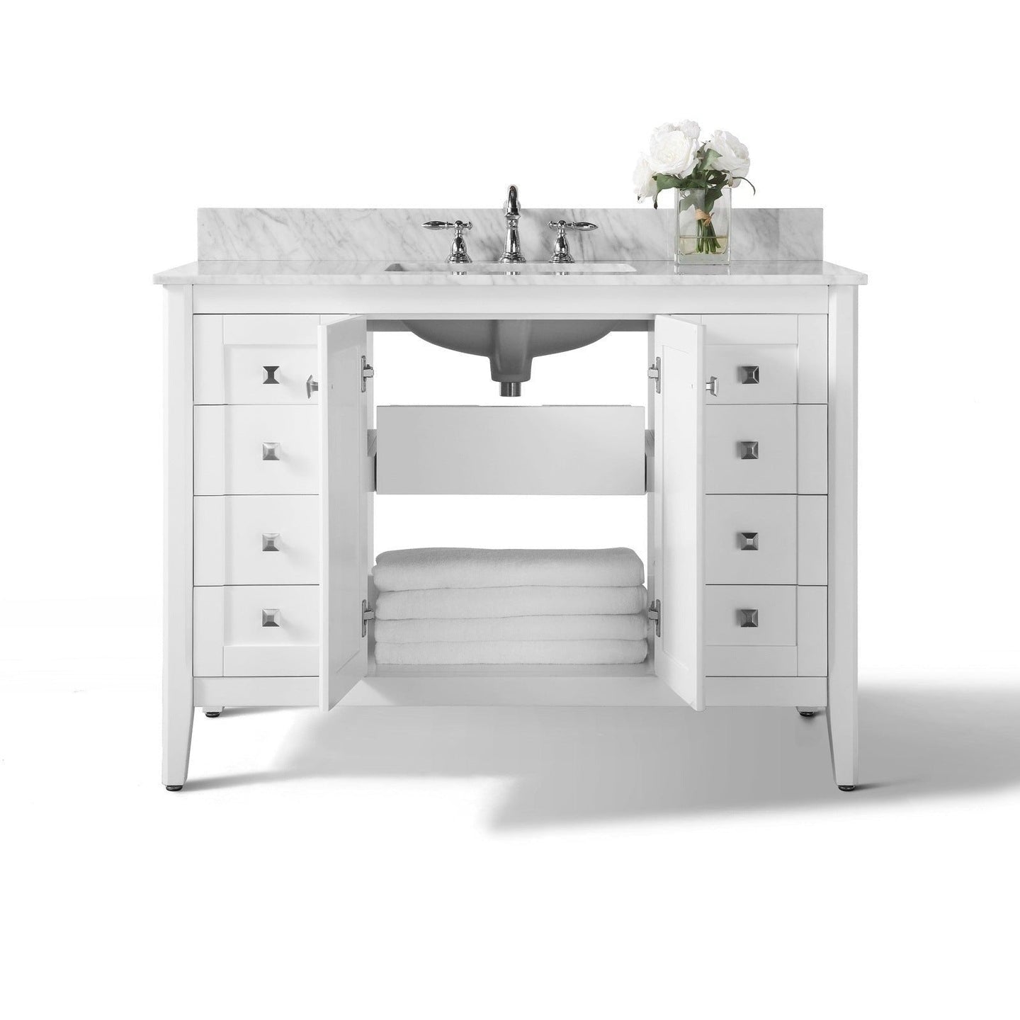 Ancerre Shelton Bathroom Vanity with Sink and Carrara White Marble Top Cabinet Set - VTS-SHELTON-48-W-CW - ShopHubDepot