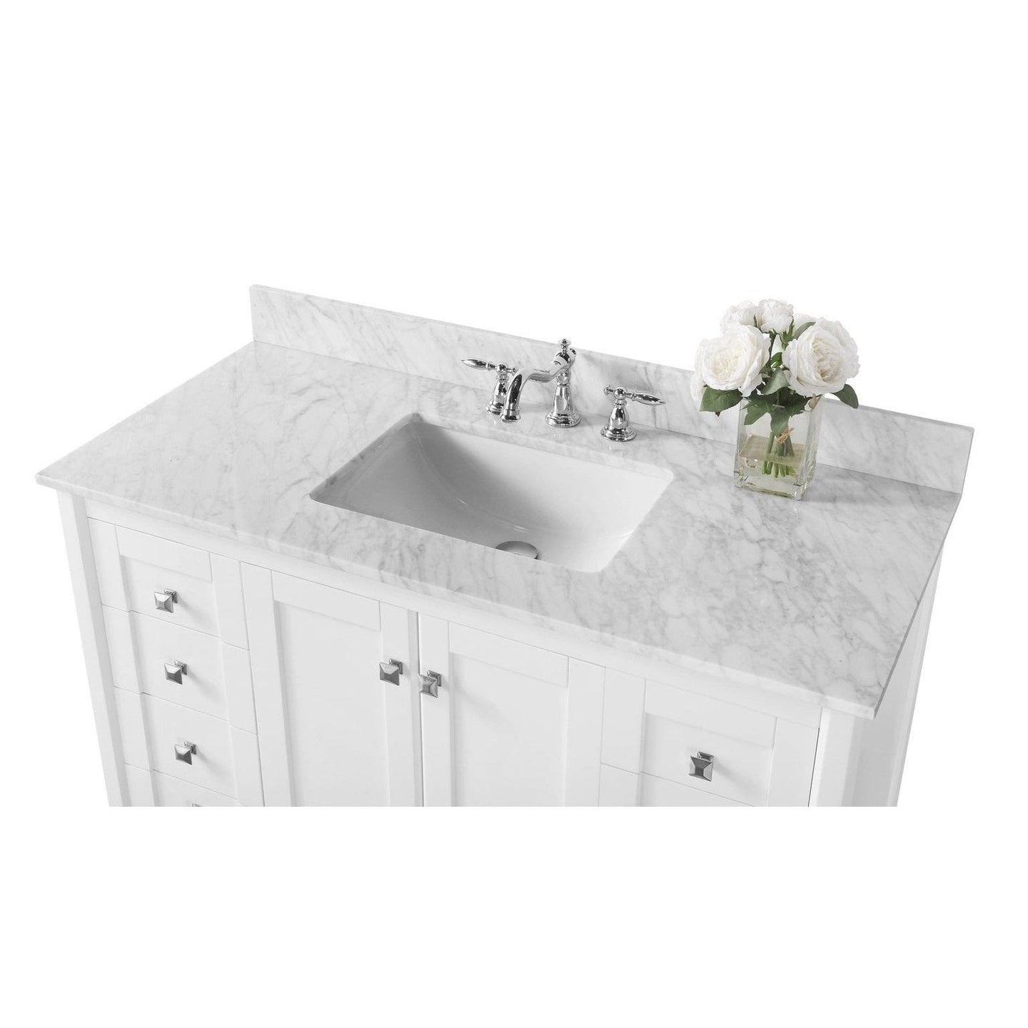 Ancerre Shelton Bathroom Vanity with Sink and Carrara White Marble Top Cabinet Set - VTS-SHELTON-48-W-CW - ShopHubDepot