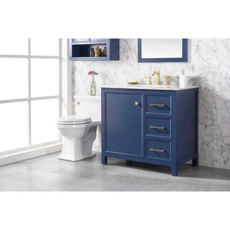 Legion Furniture WLF2136-B 36 Inch Blue Finish Sink Vanity Cabinet with Carrara White Top - ShopHubDepot