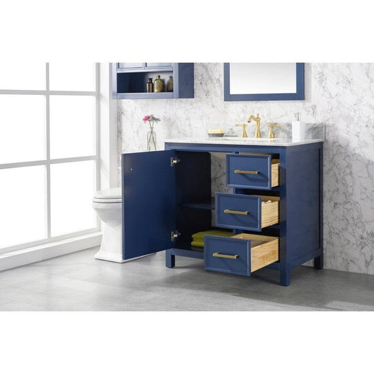 Legion Furniture WLF2136-B 36 Inch Blue Finish Sink Vanity Cabinet with Carrara White Top - ShopHubDepot