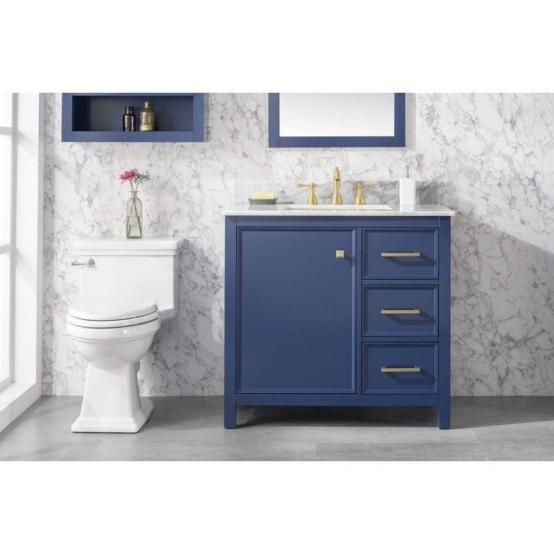 Legion Furniture WLF2136-B 36 Inch Blue Finish Sink Vanity Cabinet with Carrara White Top - ShopHubDepot