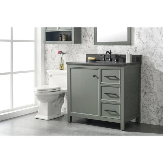 Legion Furniture WLF2136-PG 36 Inch Pewter Green Finish Sink Vanity Cabinet with Blue Lime Stone Top - ShopHubDepot