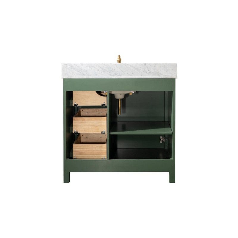 Legion Furniture WLF2136-VG 36 Inch Vogue Green Finish Sink Vanity Cabinet with Carrara White Top - ShopHubDepot