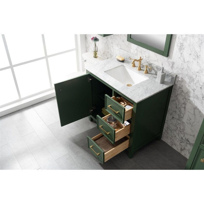 Legion Furniture WLF2136-VG 36 Inch Vogue Green Finish Sink Vanity Cabinet with Carrara White Top - ShopHubDepot