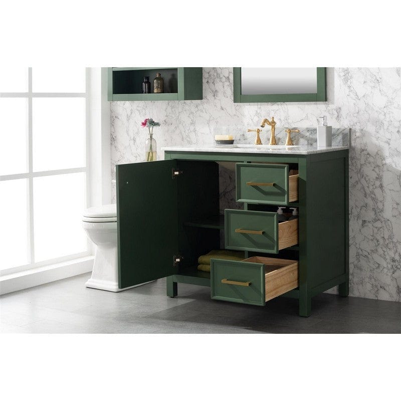 Legion Furniture WLF2136-VG 36 Inch Vogue Green Finish Sink Vanity Cabinet with Carrara White Top - ShopHubDepot