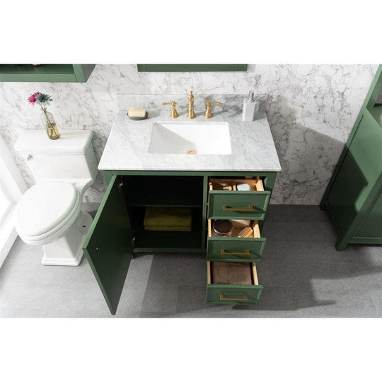 Legion Furniture WLF2136-VG 36 Inch Vogue Green Finish Sink Vanity Cabinet with Carrara White Top - ShopHubDepot