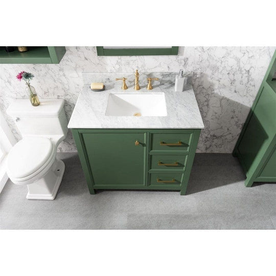 Legion Furniture WLF2136-VG 36 Inch Vogue Green Finish Sink Vanity Cabinet with Carrara White Top - ShopHubDepot