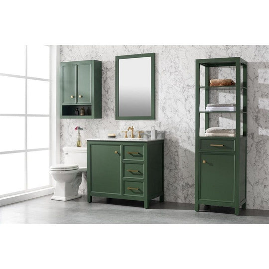 Legion Furniture WLF2136-VG 36 Inch Vogue Green Finish Sink Vanity Cabinet with Carrara White Top - ShopHubDepot