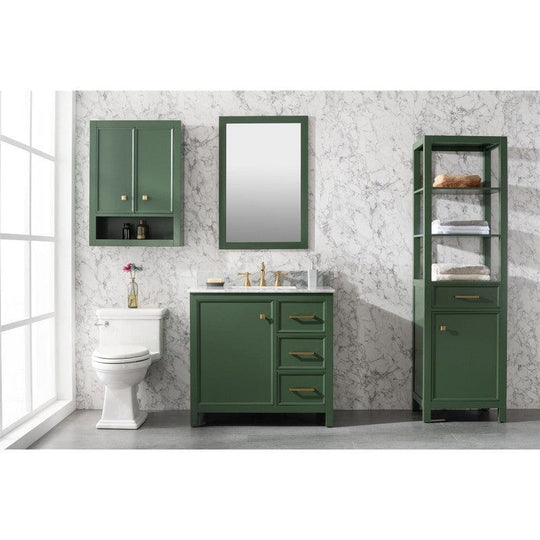 Legion Furniture WLF2136-VG 36 Inch Vogue Green Finish Sink Vanity Cabinet with Carrara White Top - ShopHubDepot